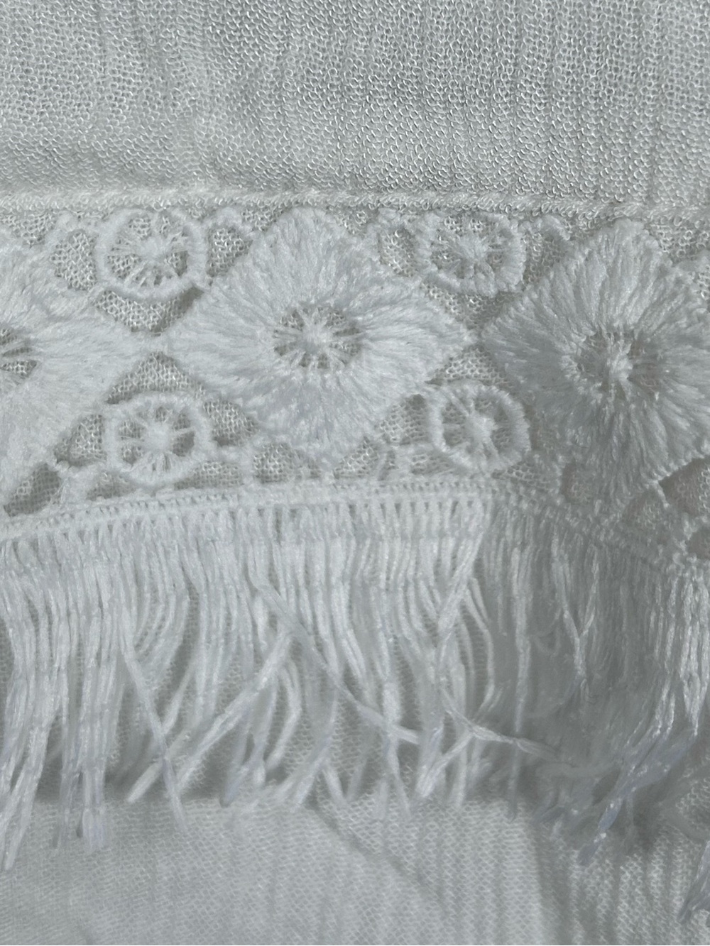 Navy Off White Fringe Top Women’s Large Textured Boho Blouse - Picture 2 of 7